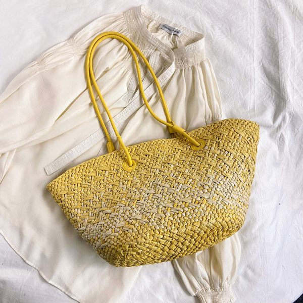 Color-Blocking Woven Straw Bag for Women - Large Capacity Shoulder Bag for Summer Seaside Vacation 2025 Fashion