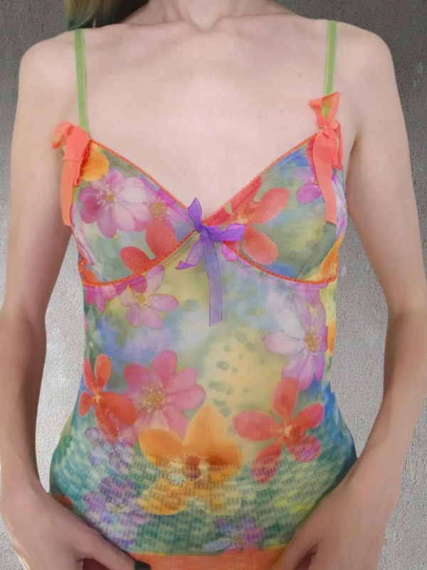 Colorful Floral Mesh Spaghetti Strap Women's Summer Vest - Forest Fairy Design, Dopamine Element, Trendy Y2K Style