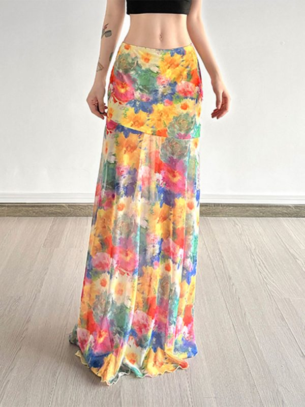 Colorful Gradient Mesh Half Skirt - Versatile Slim Fit Summer Skirt in Oil Painting Style - Trendy and Sexy Fashion Piece