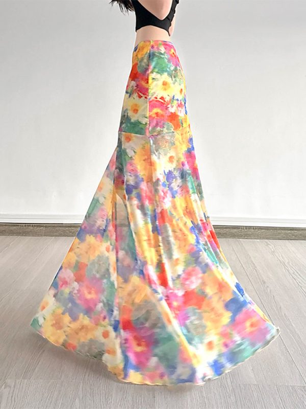 Colorful Gradient Mesh Half Skirt - Versatile Slim Fit Summer Skirt in Oil Painting Style - Trendy and Sexy Fashion Piece