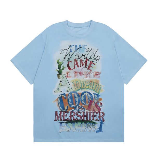 Colorful Letter Printed Short Sleeve T-Shirt for Men and Women - Casual Loose Fit Summer Minimalist Top, American Style Fashion