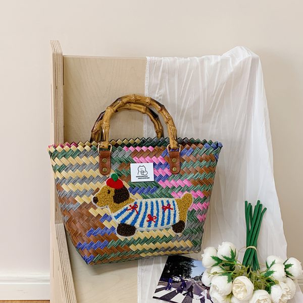 Colorful Woven Shoulder Bag for Women - Large Capacity High-End Beach Tote, 2025 Fashion Handheld Vacation Bag