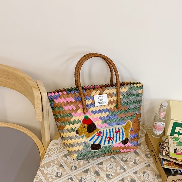Colorful Woven Shoulder Bag for Women - Large Capacity High-End Beach Tote, 2025 Fashion Handheld Vacation Bag