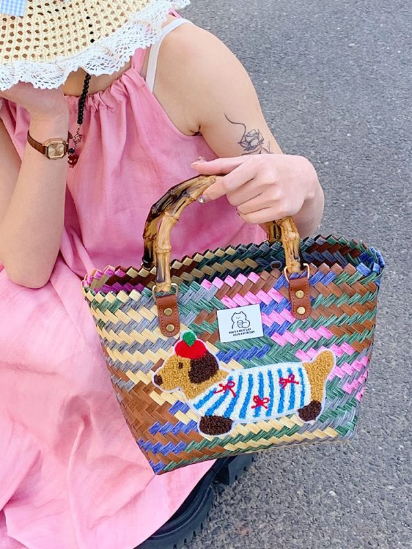 Colorful Woven Shoulder Bag for Women - Large Capacity High-End Beach Tote, 2025 Fashion Handheld Vacation Bag
