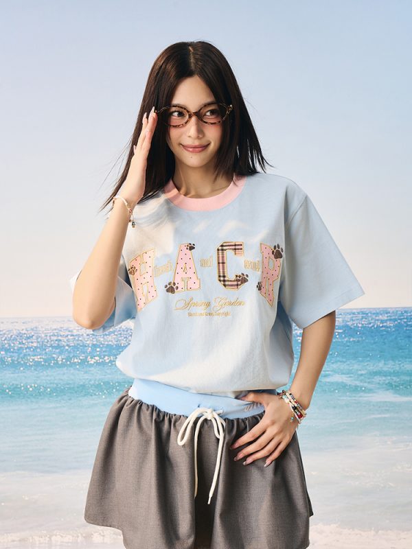 Cool Feeling Color-Block Patch Embroidery Sorona Short-Sleeve T-Shirt for Kids - Fun Summer Style