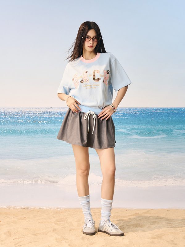 Cool Feeling Color-Block Patch Embroidery Sorona Short-Sleeve T-Shirt for Kids - Fun Summer Style