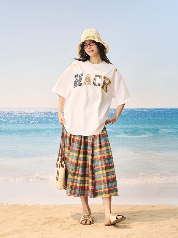 Cool Feeling Ethnic Style Patch Embroidery Loose Sorona Short Sleeve T-shirt for Summer, Y2K Fashion, Casual Wear