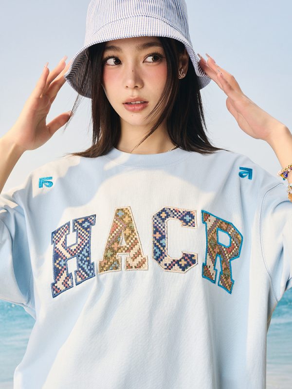Cool Feeling Ethnic Style Patch Embroidery Loose Sorona Short Sleeve T-shirt for Summer, Y2K Fashion, Casual Wear