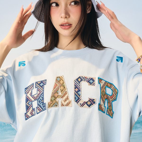 Cool Feeling Ethnic Style Patch Embroidery Loose Sorona Short Sleeve T-shirt for Summer, Y2K Fashion, Casual Wear