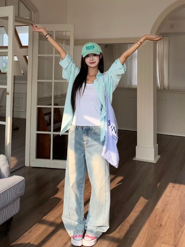 Cool Feeling Green Sunscreen Long Sleeve Shirt for Women - Loose Summer Cardigan Top, Perfect for 90s and Y2K Style