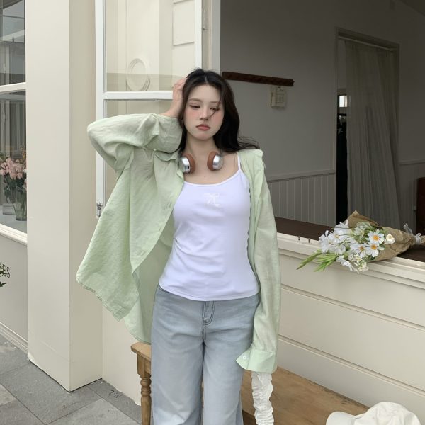 Cool Feeling Green Sunscreen Long Sleeve Shirt for Women - Loose Summer Cardigan Top, Perfect for 90s and Y2K Style