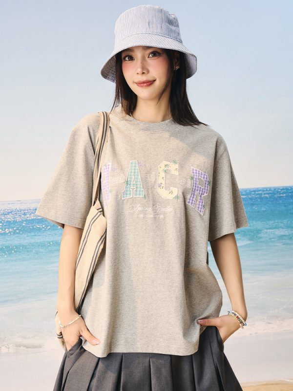 Cool Feeling Sunscreen T-Shirt for Couples, Relaxed Fit, Short Sleeve, Embroidered, Sorona Fabric, Trendy Casual Summer Style