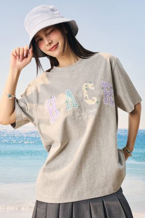 Cool Feeling Sunscreen T-Shirt for Couples, Relaxed Fit, Short Sleeve, Embroidered, Sorona Fabric, Trendy Casual Summer Style
