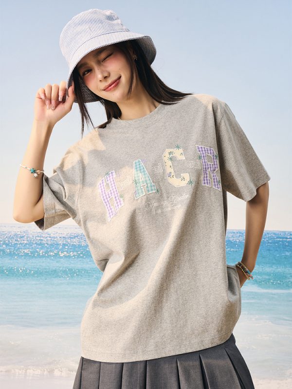 Cool Feeling Sunscreen T-Shirt for Couples, Relaxed Fit, Short Sleeve, Embroidered, Sorona Fabric, Trendy Casual Summer Style