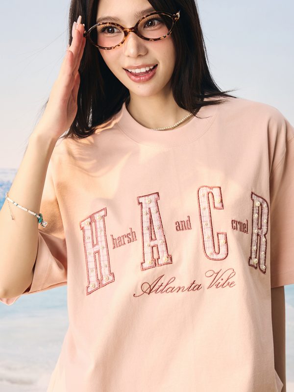 Cool Sensation Sunscreen Patch Embroidery Pearl Round Neck Sorona T-shirt - Trendy Y2K Style for Summer Wear