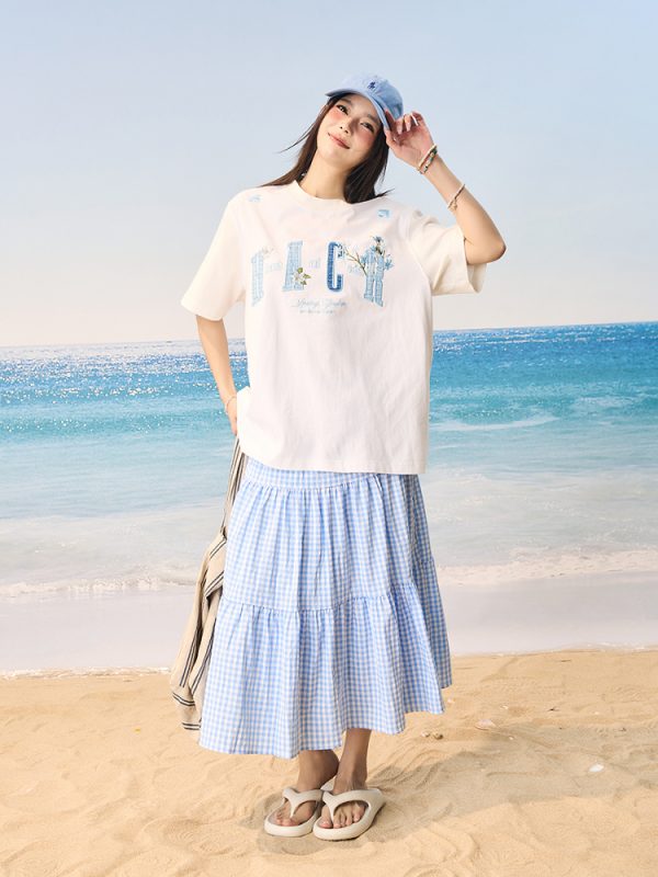 Cooling Guava Series Embroidered Couple Summer T-shirt - Small Fragrant Patch, Lightweight Sorona Fabric, Trendy Summer Style