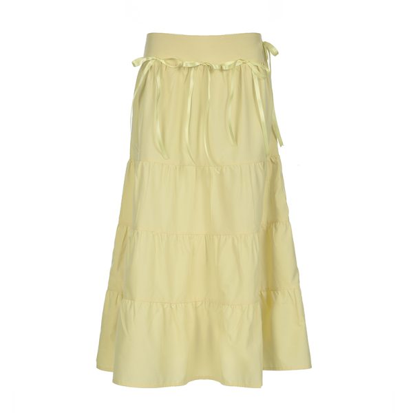 Cream Cheese Sweet Bow Multi-Layer Spliced Midi Skirt - Casual Versatile Long Skirt for Y2K and 90s Fashion Lovers