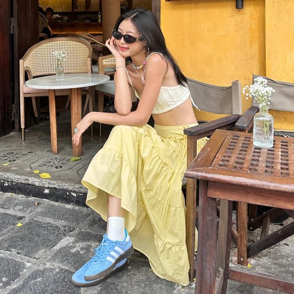 Cream Cheese Sweet Bow Multi-Layer Spliced Midi Skirt - Casual Versatile Long Skirt for Y2K and 90s Fashion Lovers