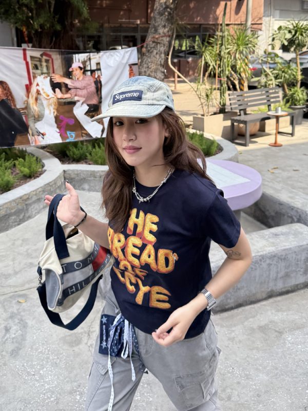 Creative Bread Print Short Sleeve T-Shirt for Women, Slightly Loose Fit, American Style Summer Top, Trendy Casual Wear