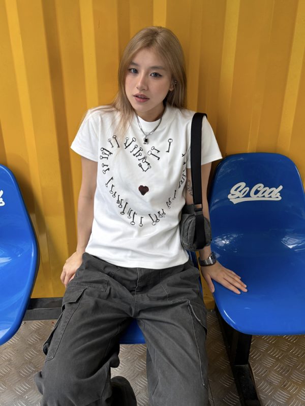 Cropped Retro Short-Sleeve T-Shirt for Women, Loose American Style Summer Streetwear Top