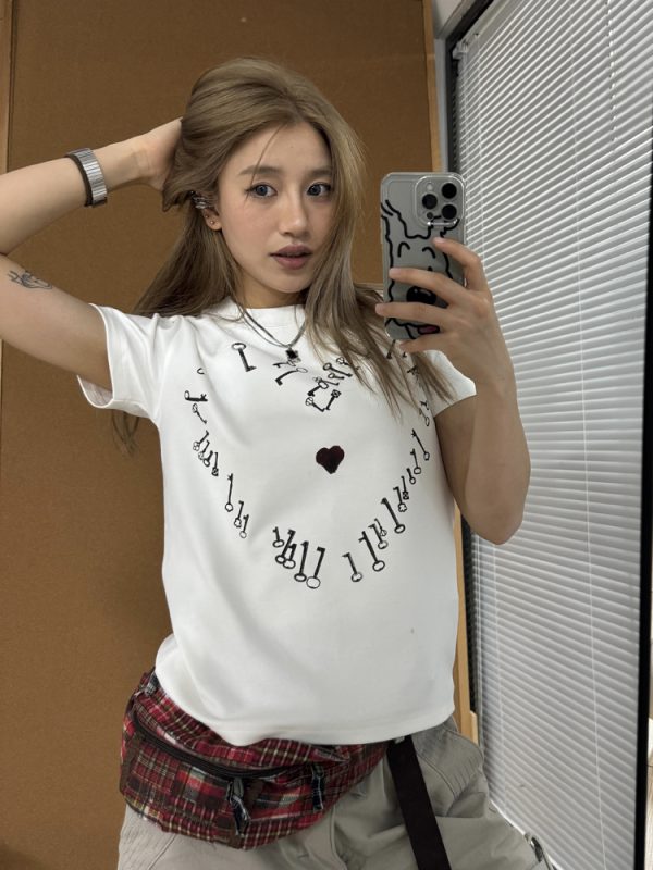 Cropped Retro Short-Sleeve T-Shirt for Women, Loose American Style Summer Streetwear Top