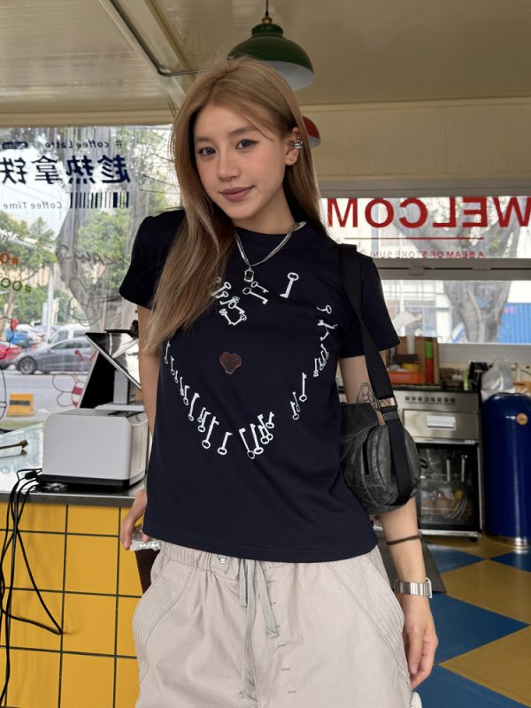 Cropped Retro Short-Sleeve T-Shirt for Women, Loose American Style Summer Streetwear Top