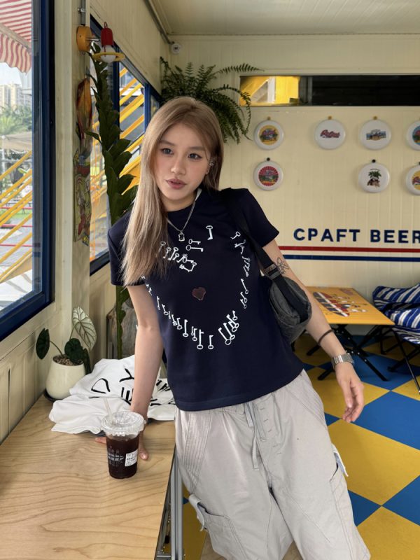 Cropped Retro Short-Sleeve T-Shirt for Women, Loose American Style Summer Streetwear Top
