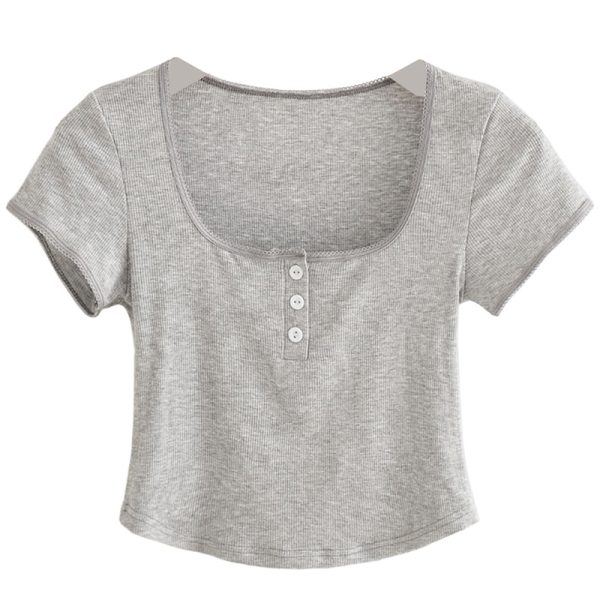Cropped Slim-Fit Short Sleeve T-Shirt for Women - European and American Style, Minimalist Solid Color, Midriff-Baring Top