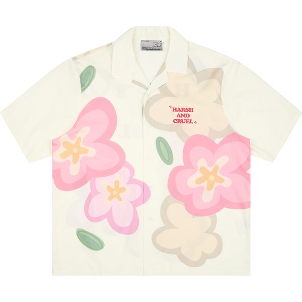 Cuban Collar Short-Sleeve Shirt with Cartoon Flower Print | Harsh and Cruel Inspired | 90s Y2K Fashion