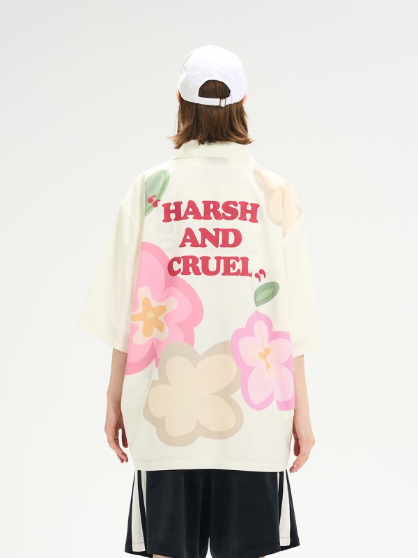 Cuban Collar Short-Sleeve Shirt with Cartoon Flower Print | Harsh and Cruel Inspired | 90s Y2K Fashion