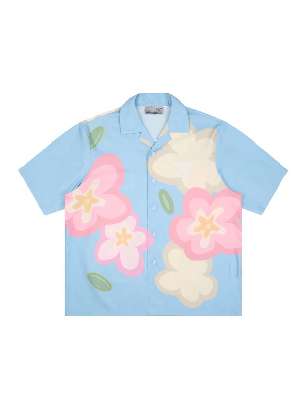 Cuban Collar Short-Sleeve Shirt with Cartoon Flower Print | Harsh and Cruel Inspired | 90s Y2K Fashion