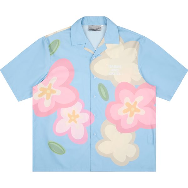 Cuban Collar Short-Sleeve Shirt with Cartoon Flower Print | Harsh and Cruel Inspired | 90s Y2K Fashion