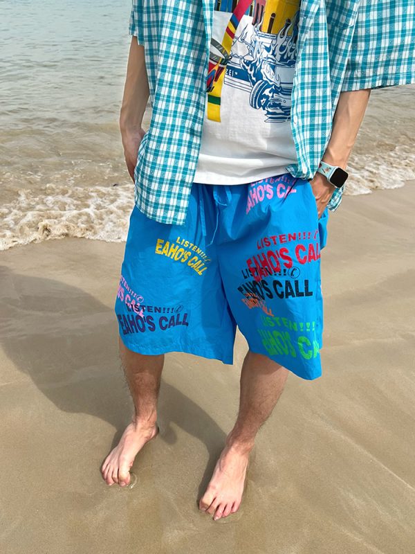 Custom American Letter Print Wide-Leg Five-Point Shorts for Men and Women - Summer Loose Casual Beach Shorts, Y2K Style