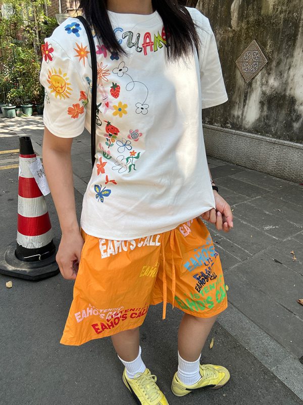 Custom American Letter Print Wide-Leg Five-Point Shorts for Men and Women - Summer Loose Casual Beach Shorts, Y2K Style