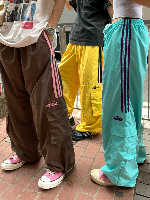 Custom Color Dopamine Three-Stripes Pocket Work Pants for Men and Women in Meladen Nylon - Casual Sports Long Pants