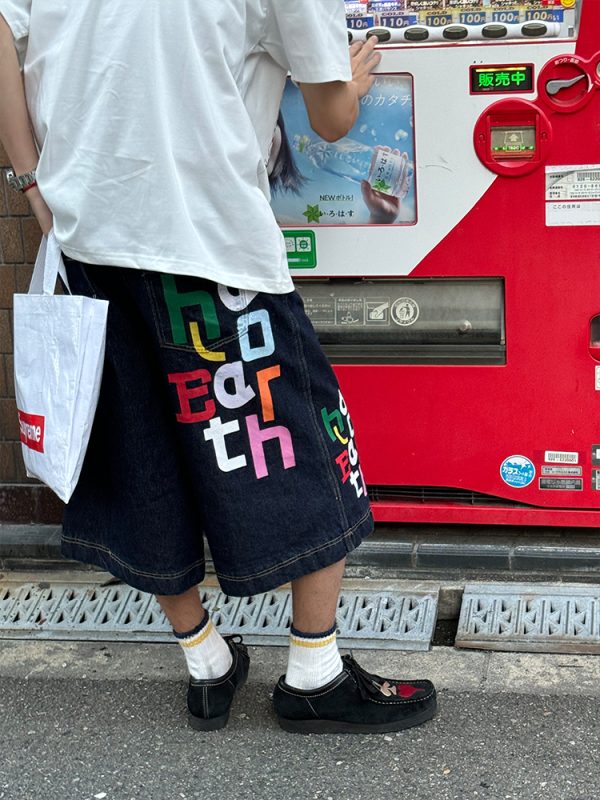 Custom Color Printed Washable Seven-Point Denim Shorts for Men and Women, Straight Loose Wide-Leg Summer Fashion Style