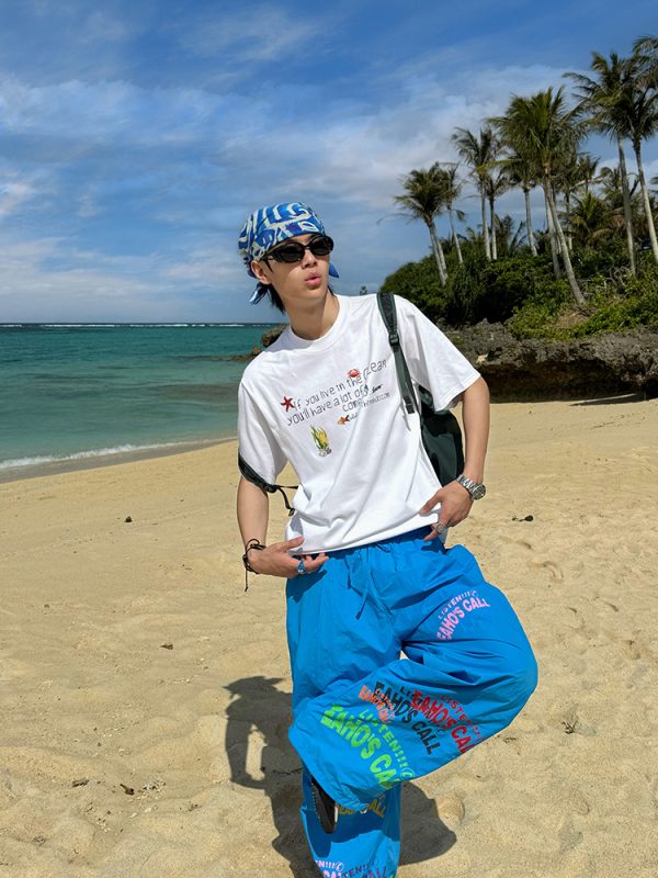 Custom Summer Undersea Animal Minimalist Letter Round Neck T-Shirt for Men and Women - Loose Casual Style, Perfect for 90s and Y2K Fashion
