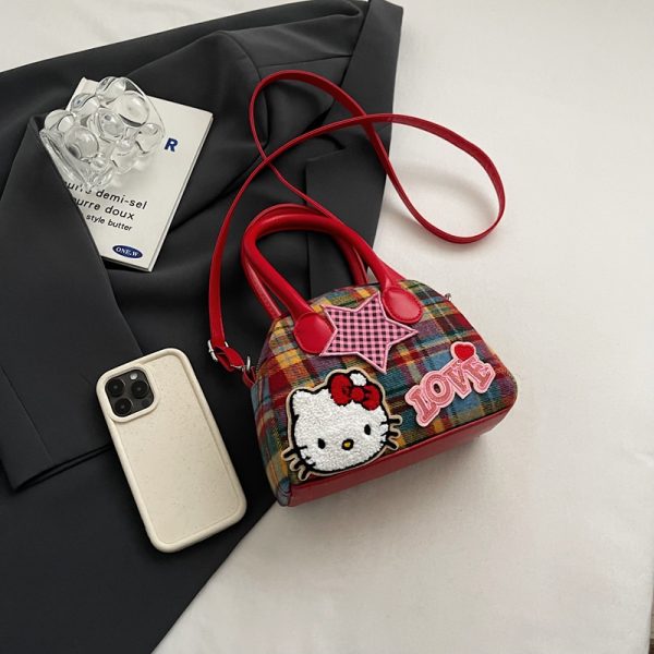 Cute Cartoon Plaid Handbag for Women - Fashionable Spring/Summer Small Crossbody Shoulder Bag 2025