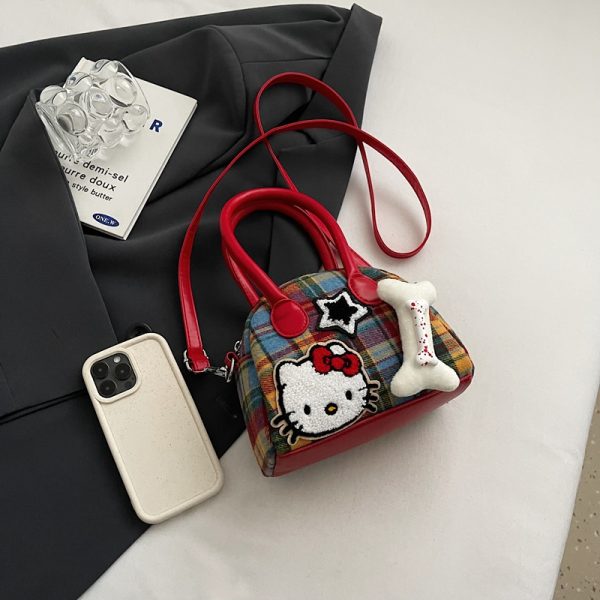 Cute Cartoon Plaid Handbag for Women - Fashionable Spring/Summer Small Crossbody Shoulder Bag 2025