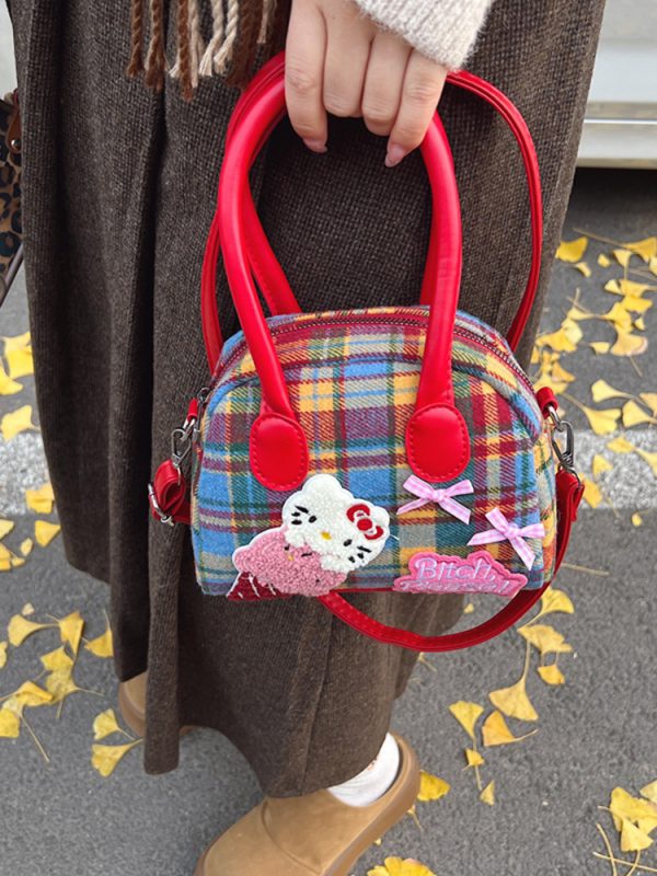 Cute Cartoon Plaid Handbag for Women - Fashionable Spring/Summer Small Crossbody Shoulder Bag 2025