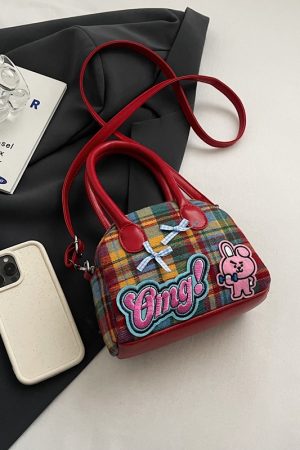 Cute Cartoon Plaid Handbag for Women - Fashionable Spring/Summer Small Crossbody Shoulder Bag 2025