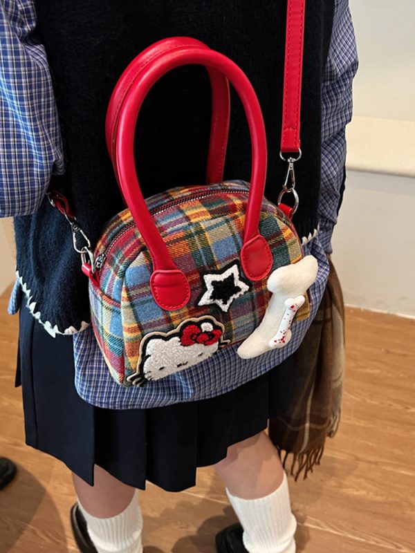 Cute Cartoon Plaid Handbag for Women - Fashionable Spring/Summer Small Crossbody Shoulder Bag 2025