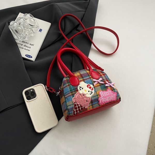Cute Cartoon Plaid Handbag for Women - Fashionable Spring/Summer Small Crossbody Shoulder Bag 2025