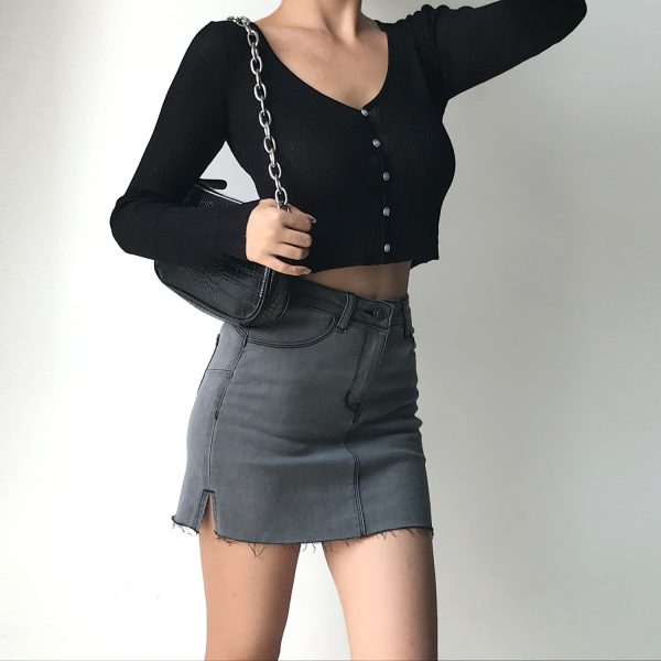Cute Girl V-neck Single-Breasted Slim High-Waist Long Sleeve Sun Protection Cardigan - Thin Knitted Sweater for Spring 90s Y2K Style