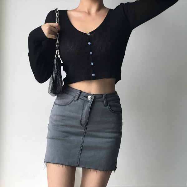Cute Girl V-neck Single-Breasted Slim High-Waist Long Sleeve Sun Protection Cardigan - Thin Knitted Sweater for Spring 90s Y2K Style