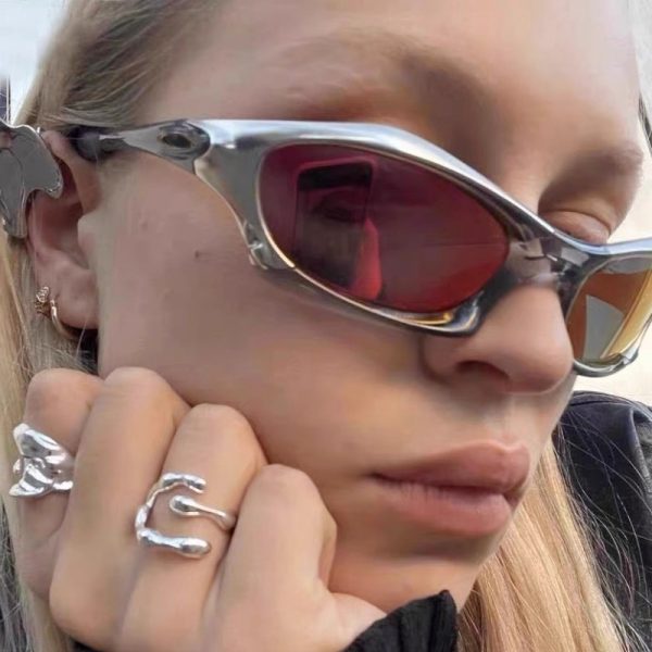Cyberpunk Futuristic Round Frame Colorful Laser Sunglasses for Hip-Hop Style Cycling - European American Fashion Accessory