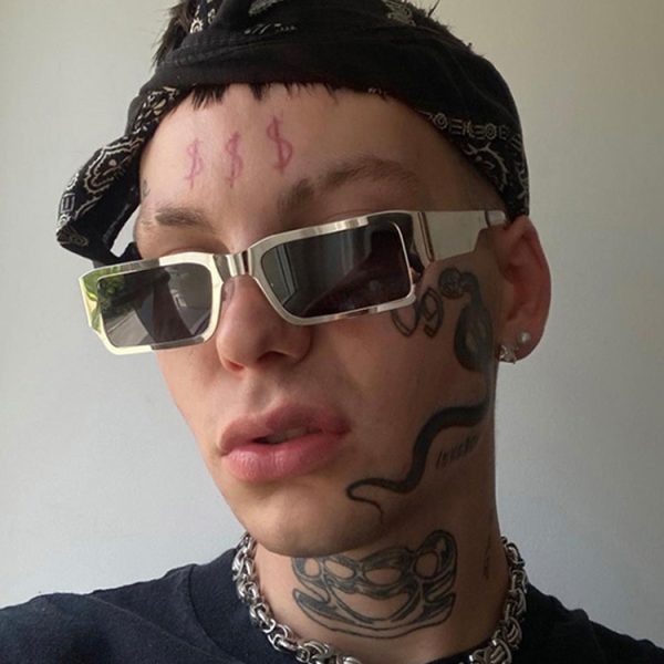 Cyberpunk Rectangular Sunglasses for Men & Women - Trendy Hip-Hop & European-American Style, Ideal for Round Faces