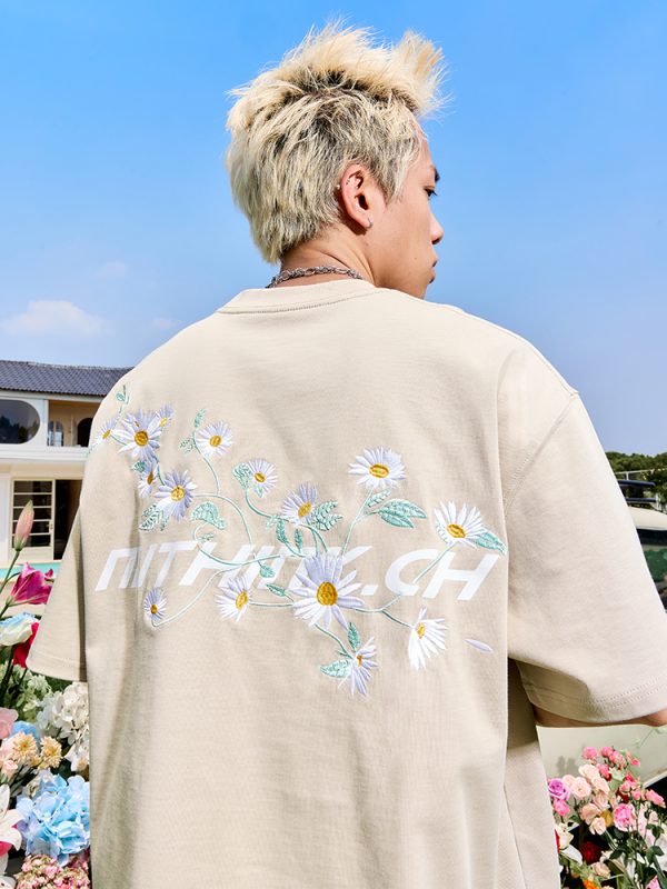 Daisy Embroidered Letter Short Sleeve T-Shirt for Couples - Vintage 90s Unisex Summer Style