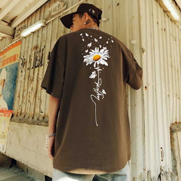 Daisy Print Short Sleeve T-Shirt for Men and Women - 2025 Summer American Streetwear, Trendy Couple Tee, Y2K Style