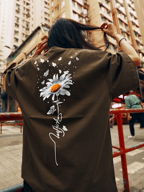 Daisy Print Short Sleeve T-Shirt for Men and Women - 2025 Summer American Streetwear, Trendy Couple Tee, Y2K Style